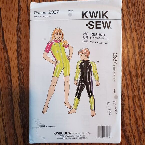 Vintage 90s Kwik Sew Pattern 2337 Uncut Girls Boys Swimsuit Bodysuit 8-14 - Picture 2 of 3